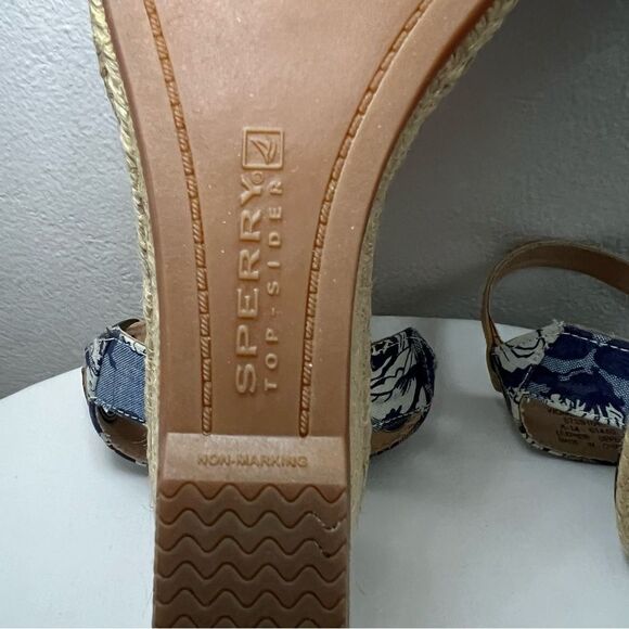 SPERRY‎ Saylor Wedge Sandals Women’s Sz 10 Blue Leather Espadrille Jute Preppy - Picture 14 of 15